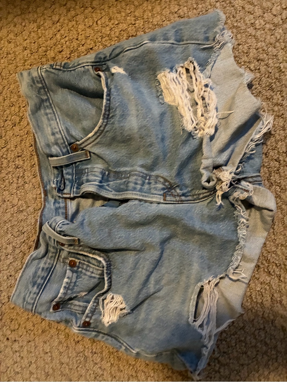 Levi's Light Blue Distressed Ripped Denim Shorts